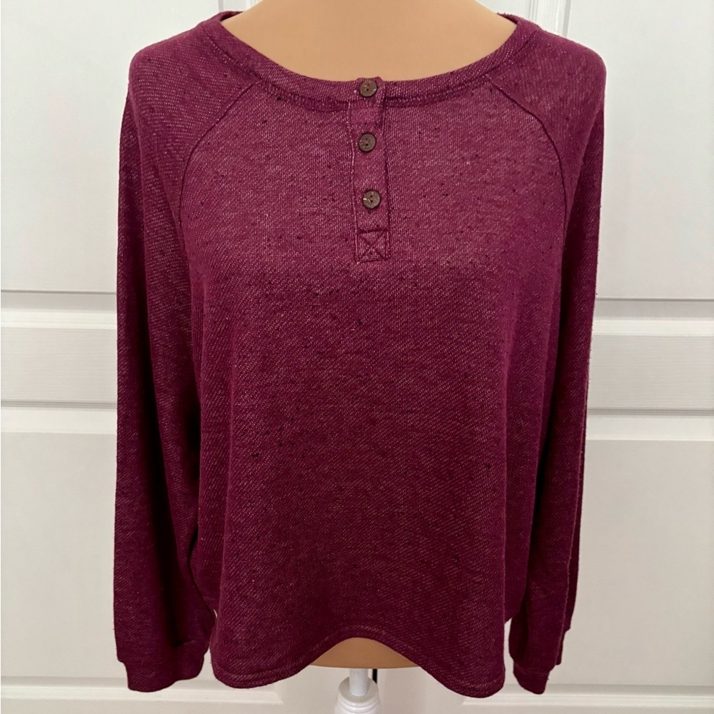 NWOT Honeydew Burgundy Long Sleeve Henley Lounge Top Size Medium
